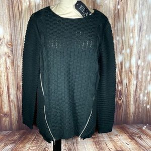 NWT Elan Black Sweater Zip Accents Large
